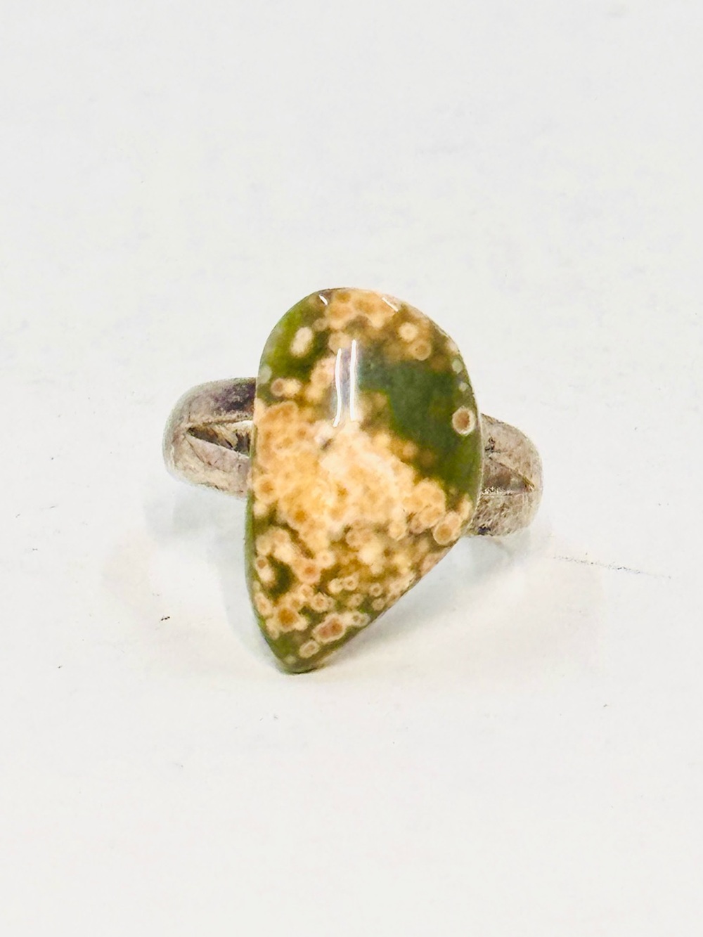 Vintage Sterling Silver Natural Stone Jasper? Teardrop Statement Ring Size 7